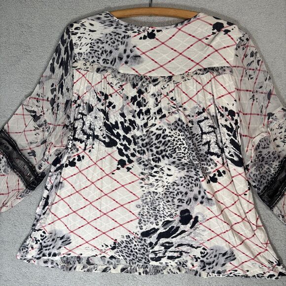 Anthropologie Women’s Mathilda Balloon Sleeve Mixed Print Blouse XL Sheer Boho - Picture 13 of 15